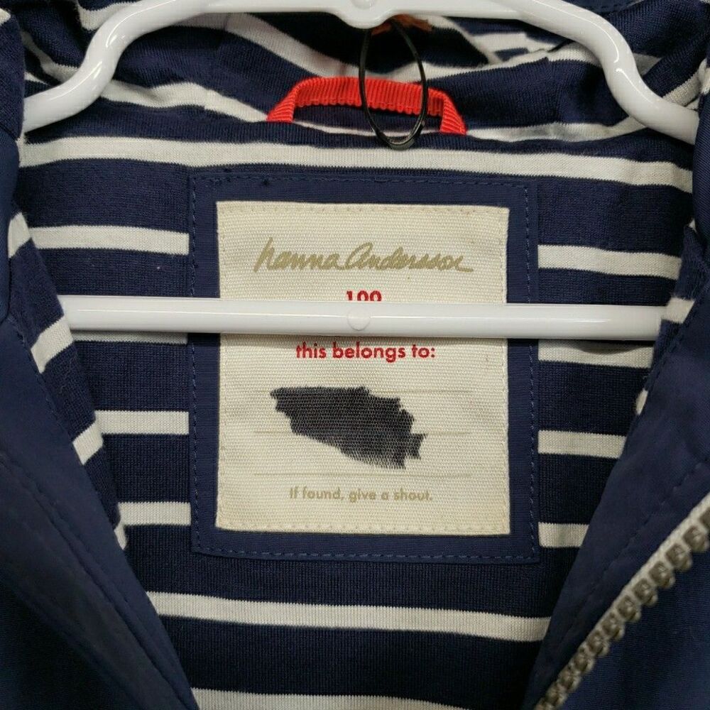 Hanna Andersson Rain Jacket 100 Kids Size 4 Navy Blue Striped Lined Gorpcore - Picture 2 of 9